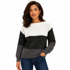 Women's colour block boat neck jumper in Black - front view