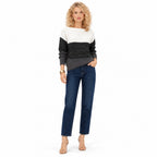 Women's colour block boat neck jumper in Black - full view