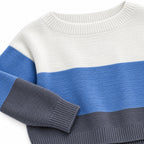 Women's colour block boat neck jumper in Blue - knit detail