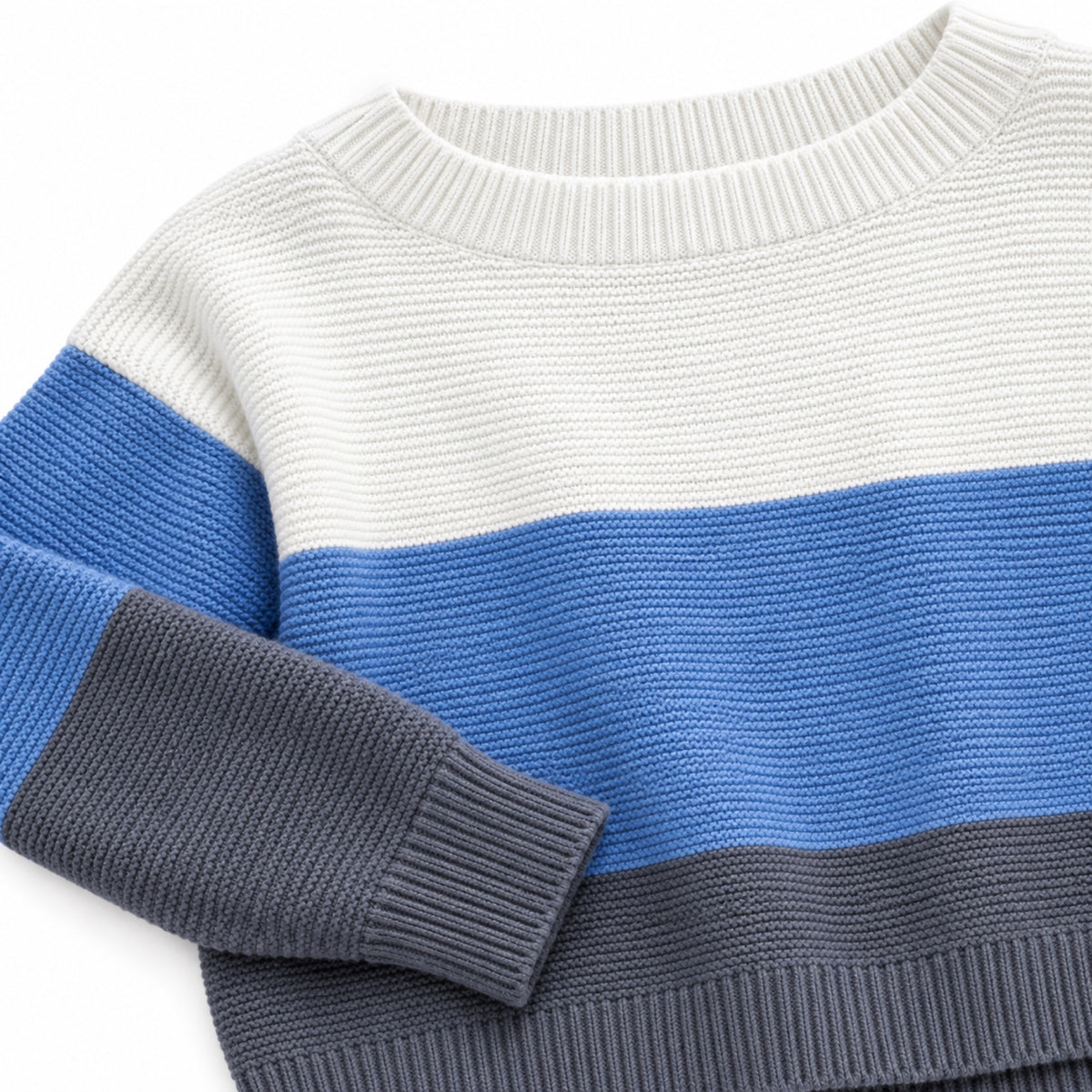 Women's colour block boat neck jumper in Blue - knit detail