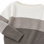 Women's colour block boat neck jumper in Brown - knit detail