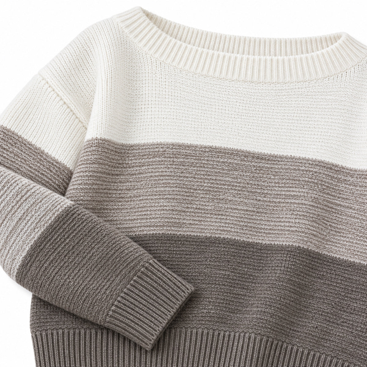 Women's colour block boat neck jumper in Brown - knit detail