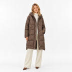 Women’s Longline Puffer Coat Geometric Quilting Hooded