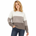 Women's colour block boat neck jumper in Brown - front view