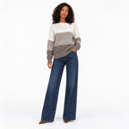 Women's colour block boat neck jumper in Brown - full view