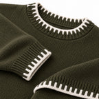 Women's contrast blanket stitch knitted set in Green - stitch detail