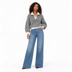 Women's Fluffy Half-Zip Jumper Contrast Trim Relaxed Fit