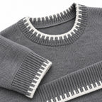 Women's contrast blanket stitch knitted set in Grey - stitch detail
