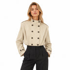 Women's Cropped Trench Jacket Stand Collar Relaxed Fit