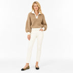 Women's Fluffy Half-Zip Jumper Contrast Trim Relaxed Fit