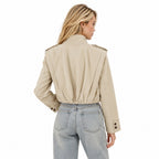 Women's Cropped Trench Jacket Stand Collar Relaxed Fit