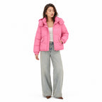 Women's Hooded Puffer Jacket Snap Pockets Relaxed Fit