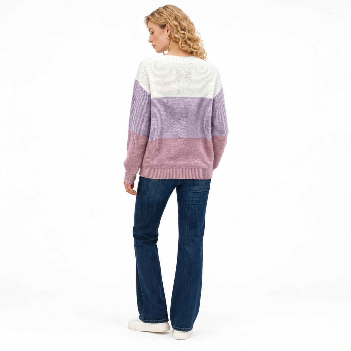 Women's colour block boat neck jumper in Purple - back view