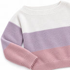 Women's colour block boat neck jumper in Purple - knit detail