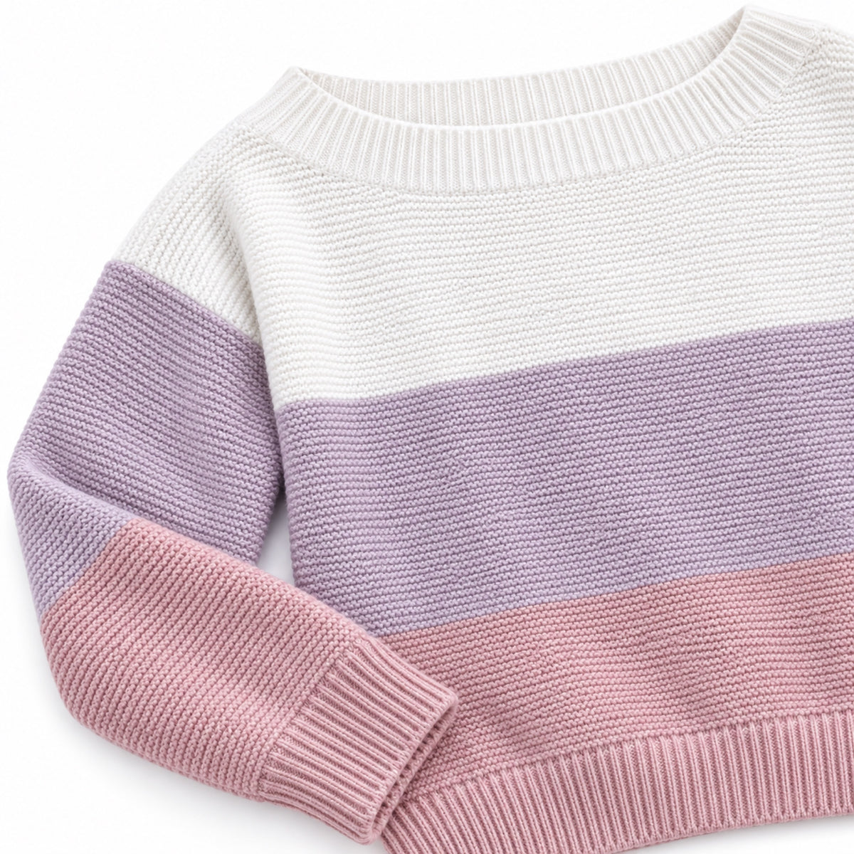 Women's colour block boat neck jumper in Purple - knit detail