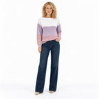Women's colour block boat neck jumper in Purple - full view