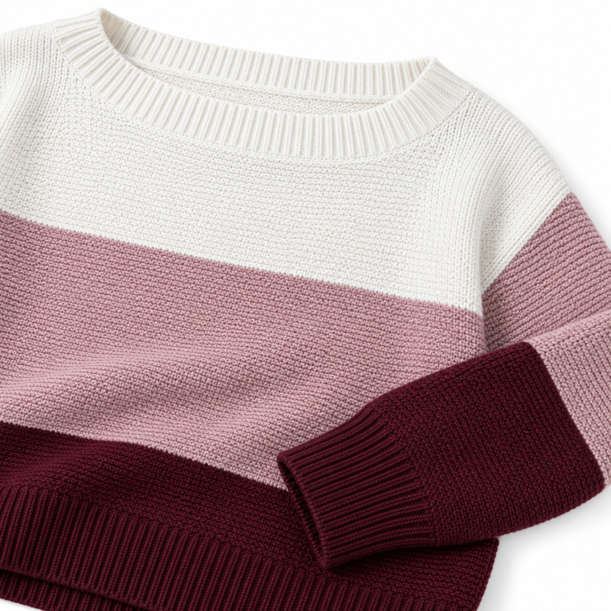 Women's colour block boat neck jumper in Red - knit detail