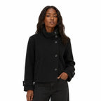 Women's Wool-Textured Pea Coat with Front Pockets, Stand Collar and Button Front Loose Fit
