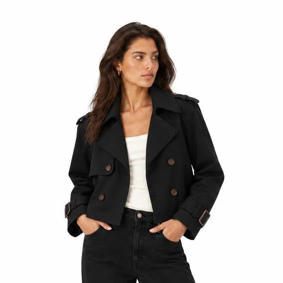 Women's Double-Breasted Trench Coat — Black — view 1