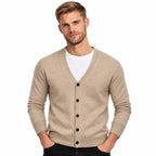 Men's Knit Cardigan with Button Front and V-Neck — Apricot — view 1