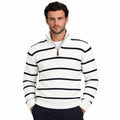 Men's Wool Knit Zip-Up Long Sleeve Jumper with Knitted Sleeves and Stand Collar — White — view 1