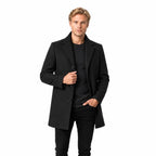 Men's Wool Single-Breasted Coat with Front Pockets and Lapel Collar — Black — view 1