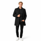 Men's Wool Overcoat Single-Breasted with Front Pockets and Lapel Collar