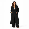 Women's Wool Double-Breasted Overcoat with Lapel Collar — Black Coat — view 1