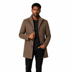 Men's Wool Single-Breasted Coat with Front Pockets and Lapel Collar — Camel coffee — view 1