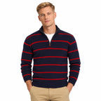 Men's Wool Knit Zip-Up Long Sleeve Jumper with Knitted Sleeves and Stand Collar — Baolan Red — view 1