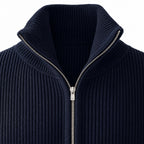 Men's Knit Zip-Up Cardigan with Turtleneck — Navy Blue — view 4
