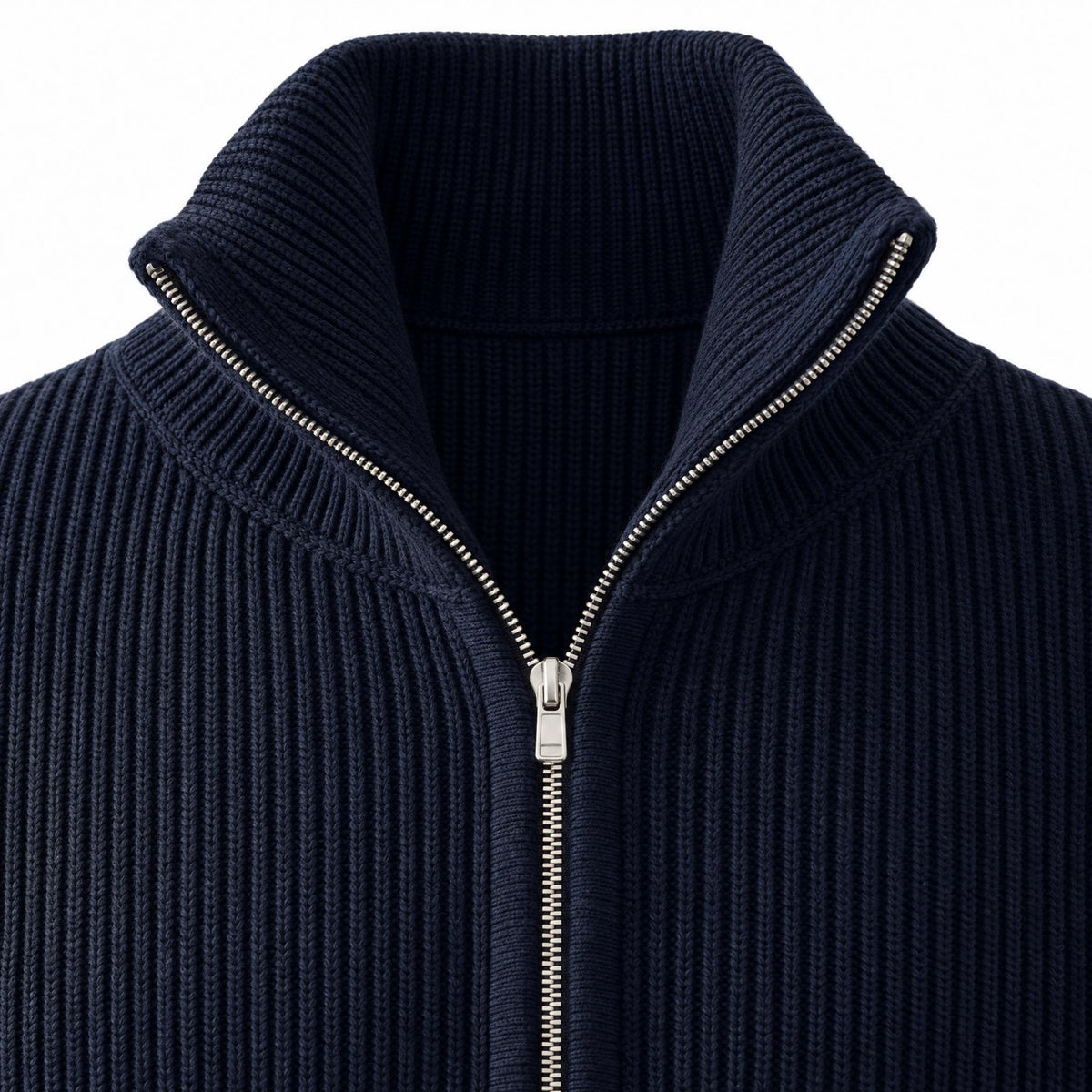 Men's Knit Zip-Up Cardigan with Turtleneck — Navy Blue — view 4