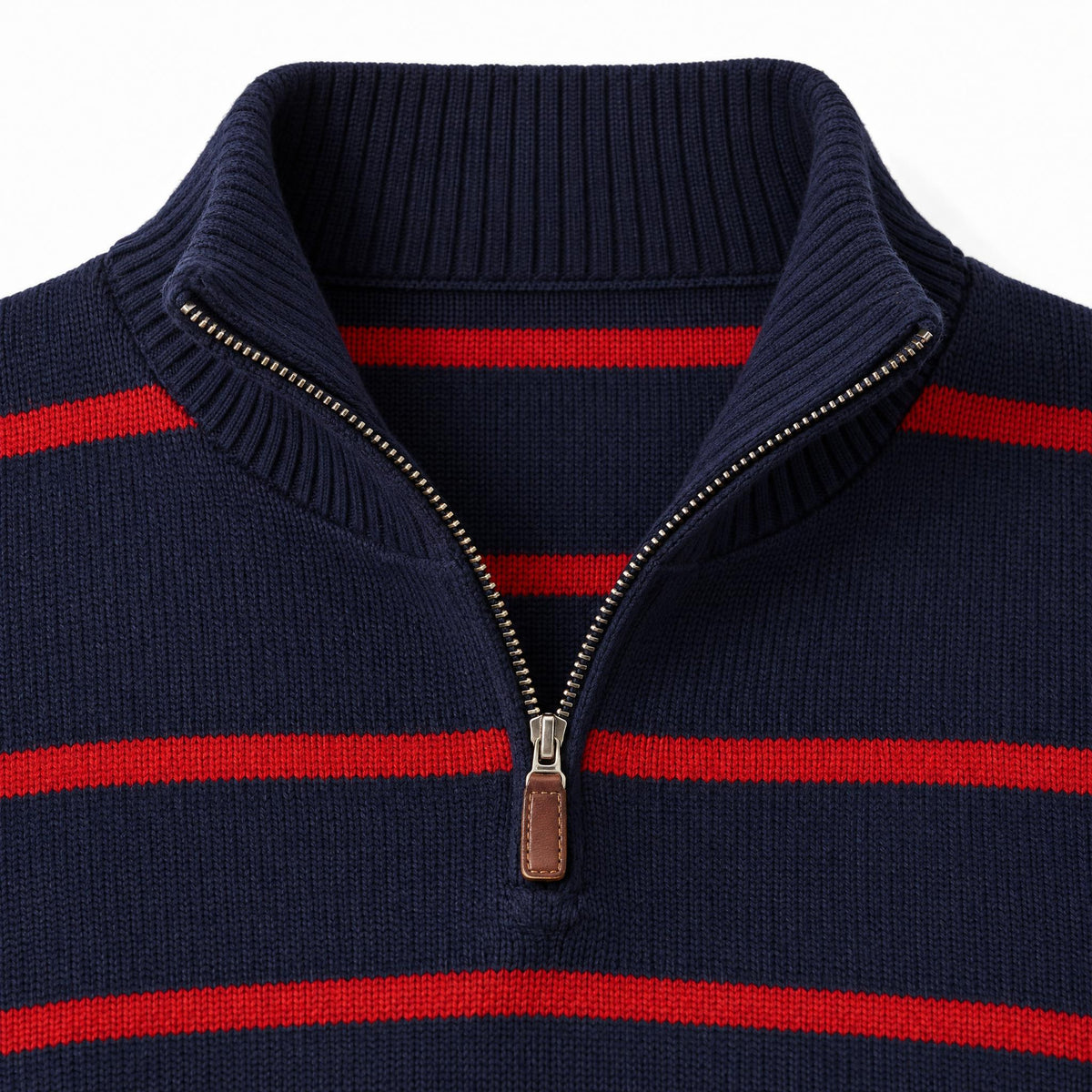 Men's Wool Knit Zip-Up Long Sleeve Jumper with Knitted Sleeves and Stand Collar — Baolan Red — view 4