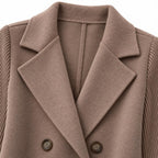 Women's Double-Breasted Jacket with Knitted Sleeves and Lapel Collar — Brown — view 4