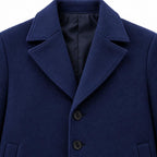 Men's Wool Longline Coat with Front Pockets, Lapel Collar and Button Front — Navy Blue — view 12