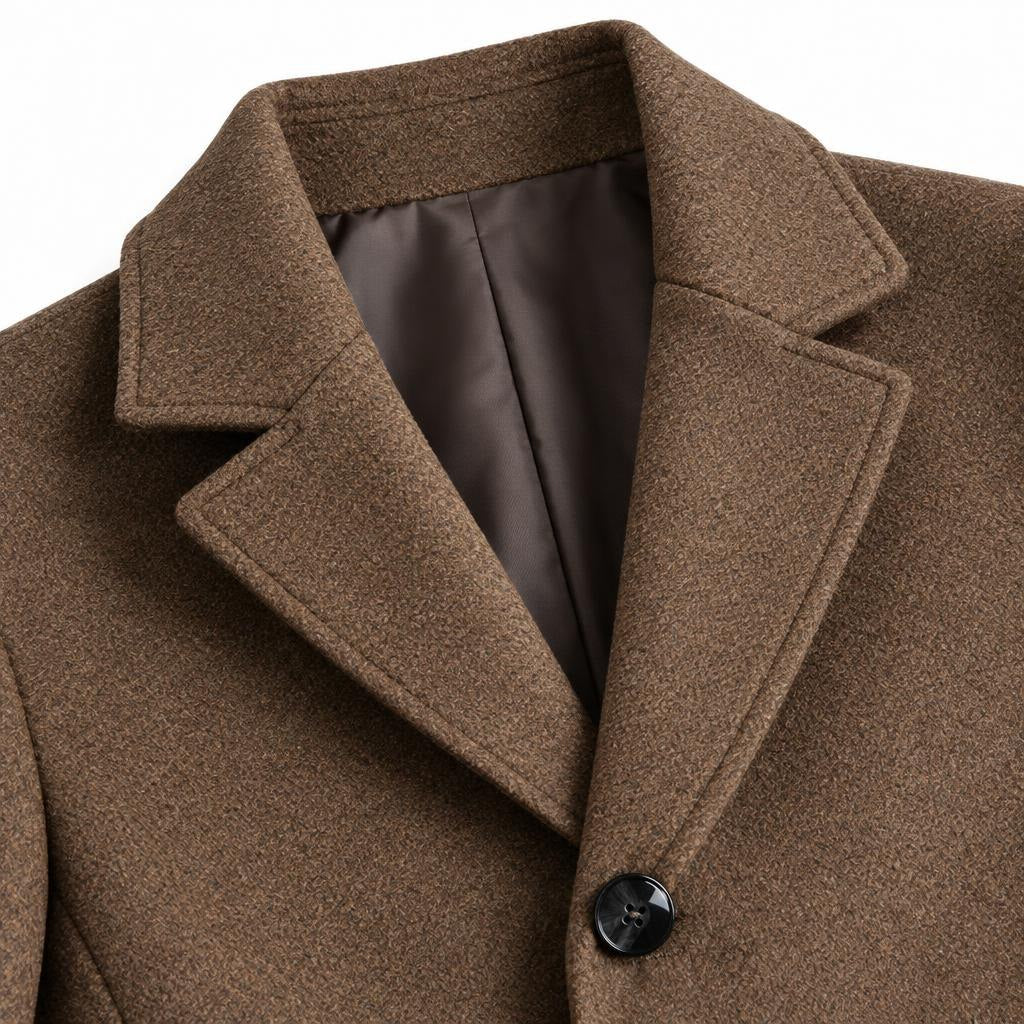 Men's Wool Single-Breasted Coat with Front Pockets and Lapel Collar — Camel coffee — view 12