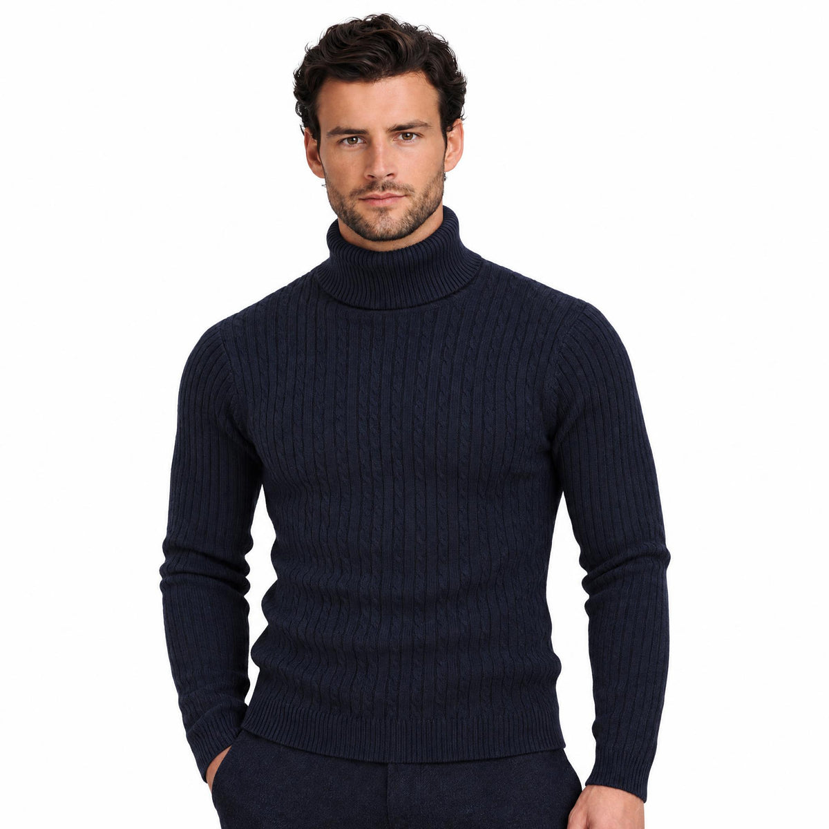 Men's Knit Jumper Slim Fit — Navy Blue — view 1