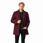 Men's Wool Single-Breasted Coat with Front Pockets and Lapel Collar — Wine Red — view 1
