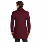 Men's Wool Single-Breasted Coat with Front Pockets and Lapel Collar — Wine Red — view 3