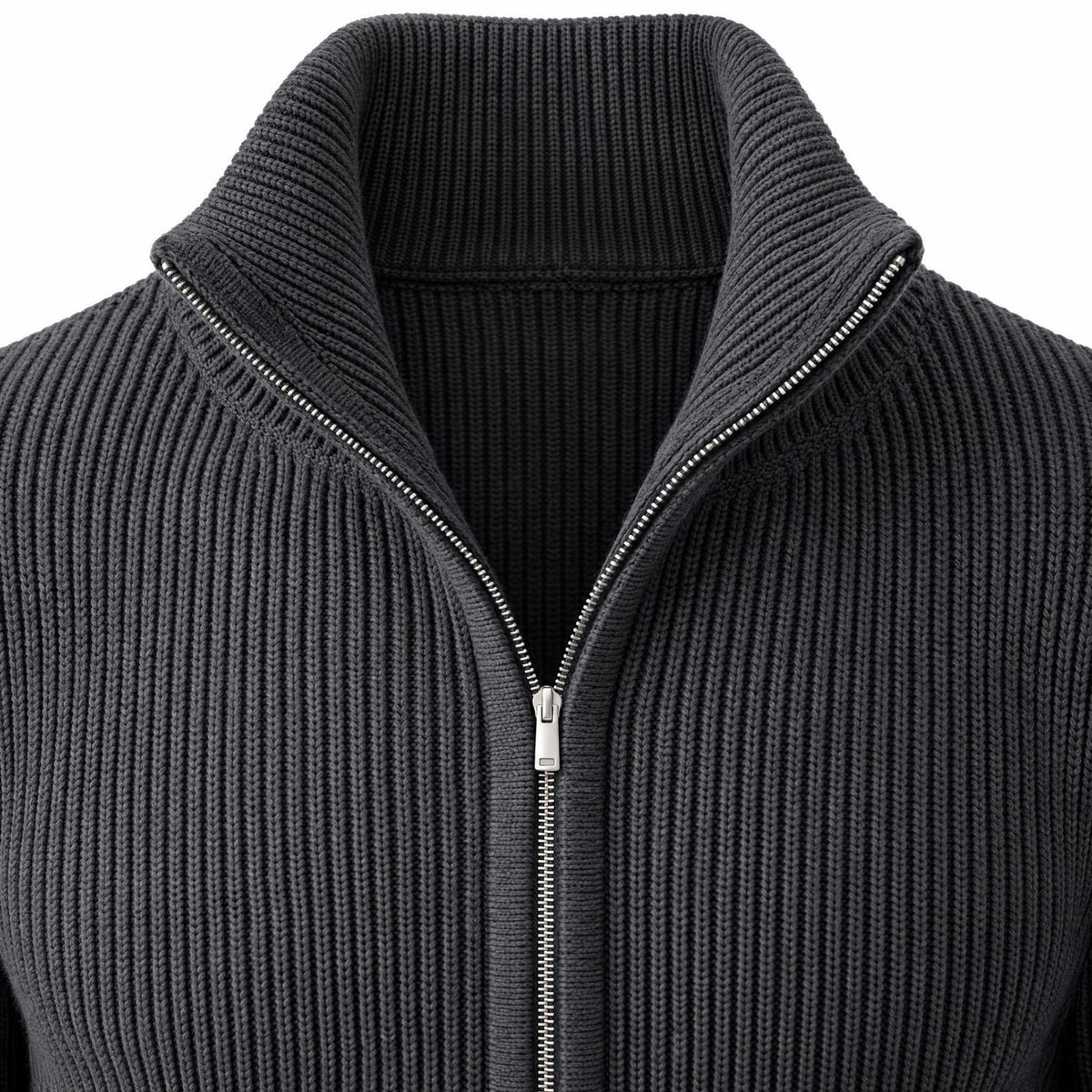 Men's Knit Zip-Up Cardigan with Turtleneck — Dark Grey — view 4