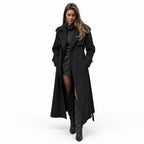 Women's Wool Double-Breasted Overcoat with Lapel Collar — Black Coat — view 2
