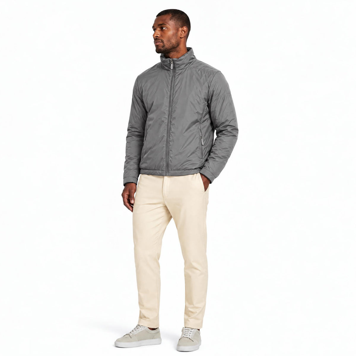 Men's Zip-Up Coat with Front Pockets — Grey — view 2