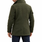 Men's Double-Breasted Coat with Front Pockets, Stand Collar and Lapel Collar — Green — view 3