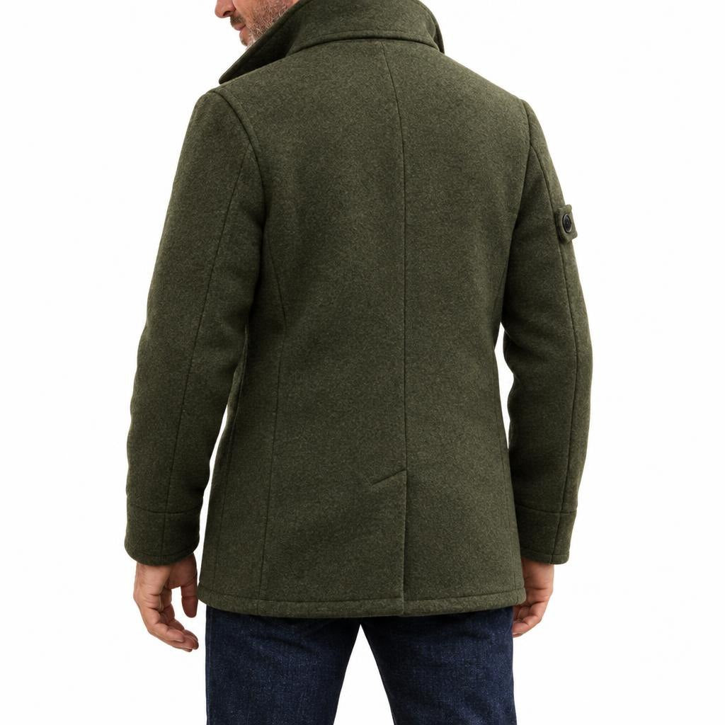 Men's Double-Breasted Coat with Front Pockets, Stand Collar and Lapel Collar — Green — view 3