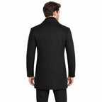 Men's Wool Single-Breasted Coat with Front Pockets and Lapel Collar — Black — view 3