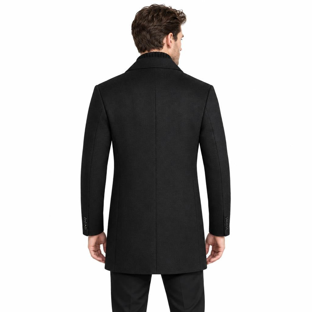 Men's Wool Single-Breasted Coat with Front Pockets and Lapel Collar — Black — view 3