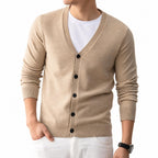 Men's Knit Cardigan with Button Front and V-Neck — Apricot — view 2