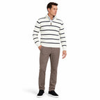 Men's Wool Knit Zip-Up Long Sleeve Jumper with Knitted Sleeves and Stand Collar — White — view 2