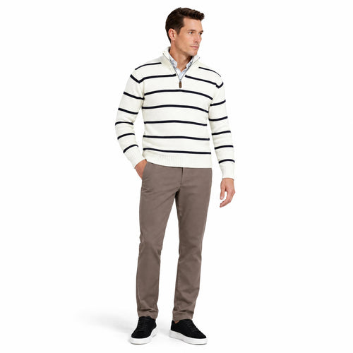 Men's Wool Knit Zip-Up Long Sleeve Jumper with Knitted Sleeves and Stand Collar — White — view 2