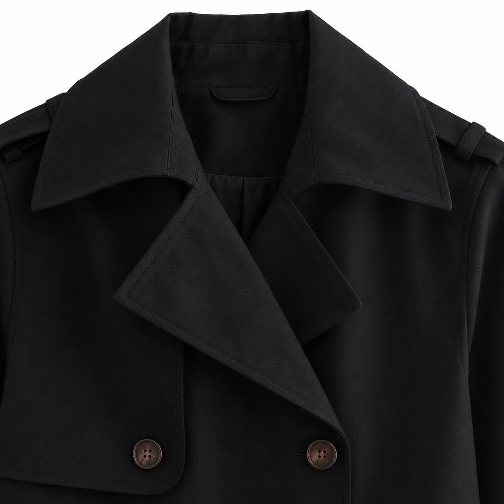 Women's Double-Breasted Trench Coat — Black — view 2